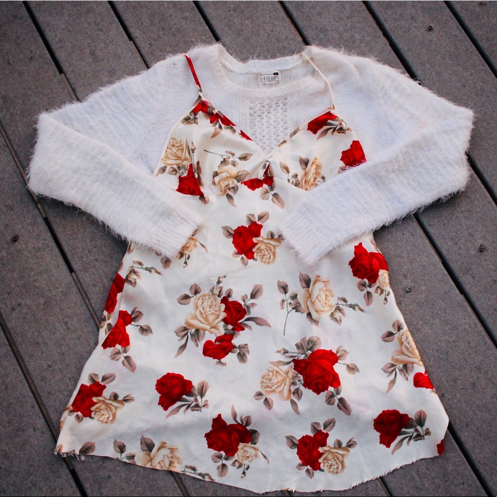 Floral roses lingerie slip dress